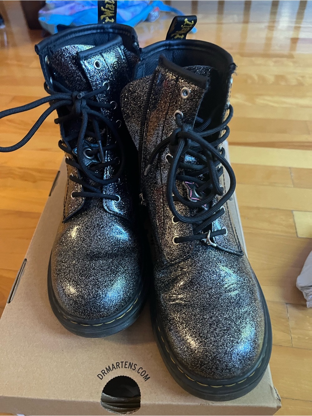 Dr. Martens Black Glitter Lace-Up Combat Boots
